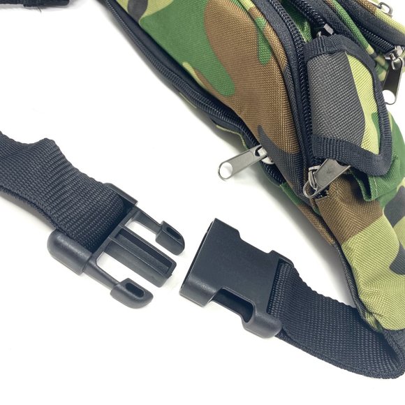 Mens FP411 Fanny Pack Poly 5 Zippers Cellphone Pouch Military Green Lumbar Strap - Picture 4 of 6